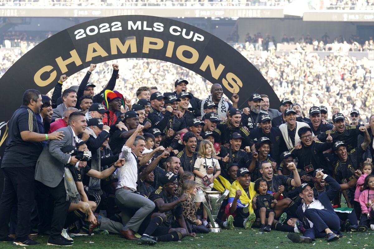 Owners,Coaches,Players, and Family celebrate 2022 MLS Cup